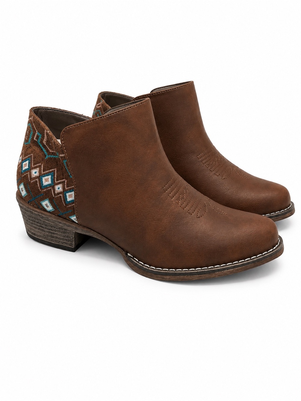 Roper Women's Brown Ankle Boot with Embroidered Heel